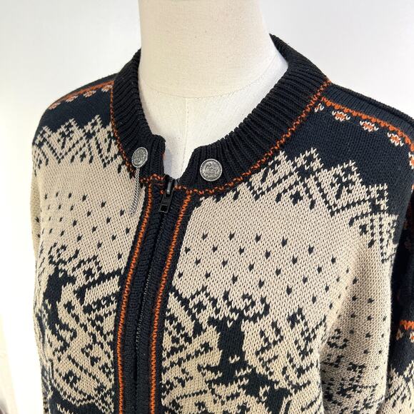 Norleander Knit Zip front Cardigan Wool Cotton Blend Nordic Reindeer Motif - Picture 2 of 7